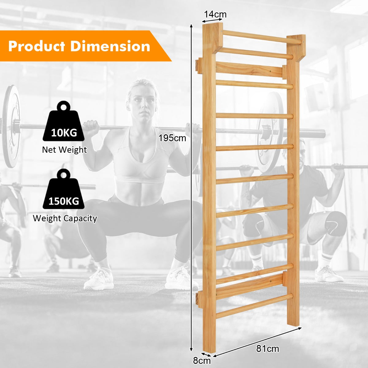 LIVSK Fitnessladder - Multifunctioneel voor Strekken en Krachttraining - Draagvermogen 150 kg - Compacte Afmetingen 195 x 80 x 14