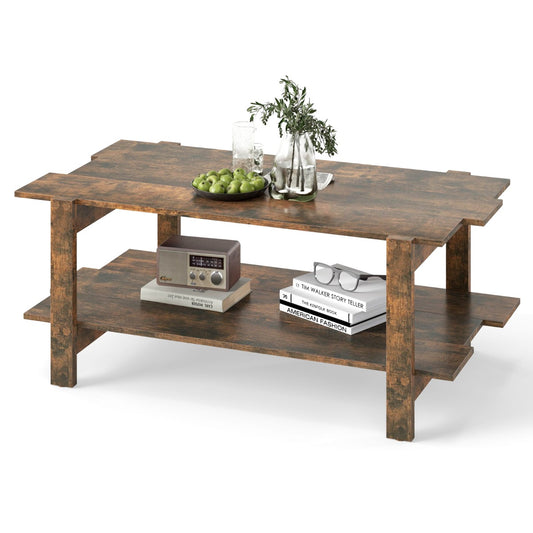 LIVSK Salontafel met Opbergplank - Tweelaags Ontwerp - Stevig Composiet Hout - Draagvermogen 120 kg - Walnoot