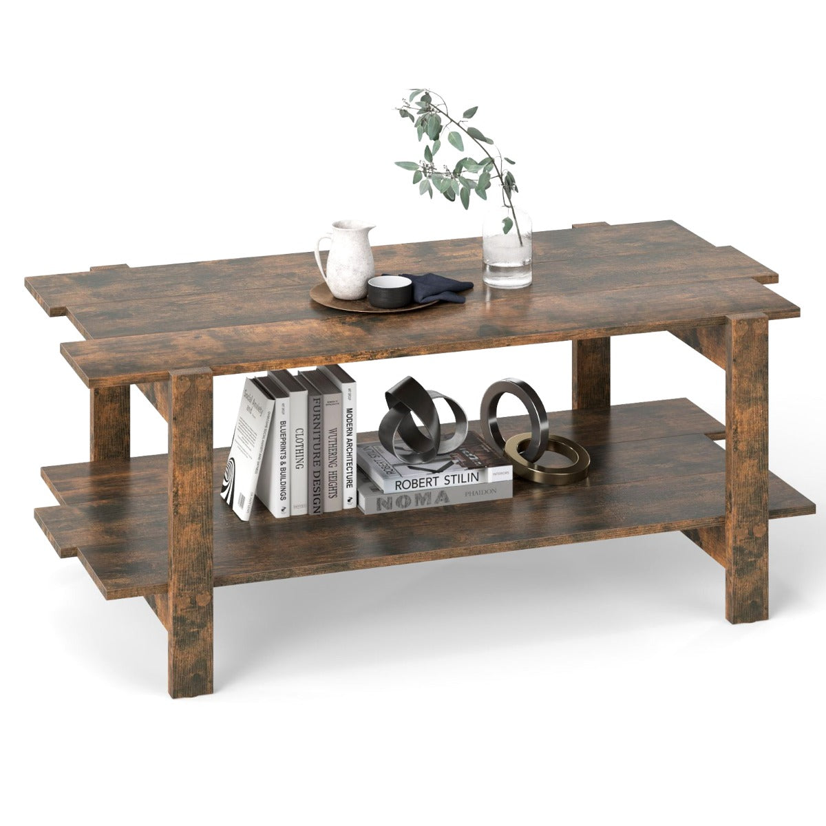 LIVSK Salontafel met Opbergplank - Tweelaags Ontwerp - Stevig Composiet Hout - Draagvermogen 120 kg - Walnoot