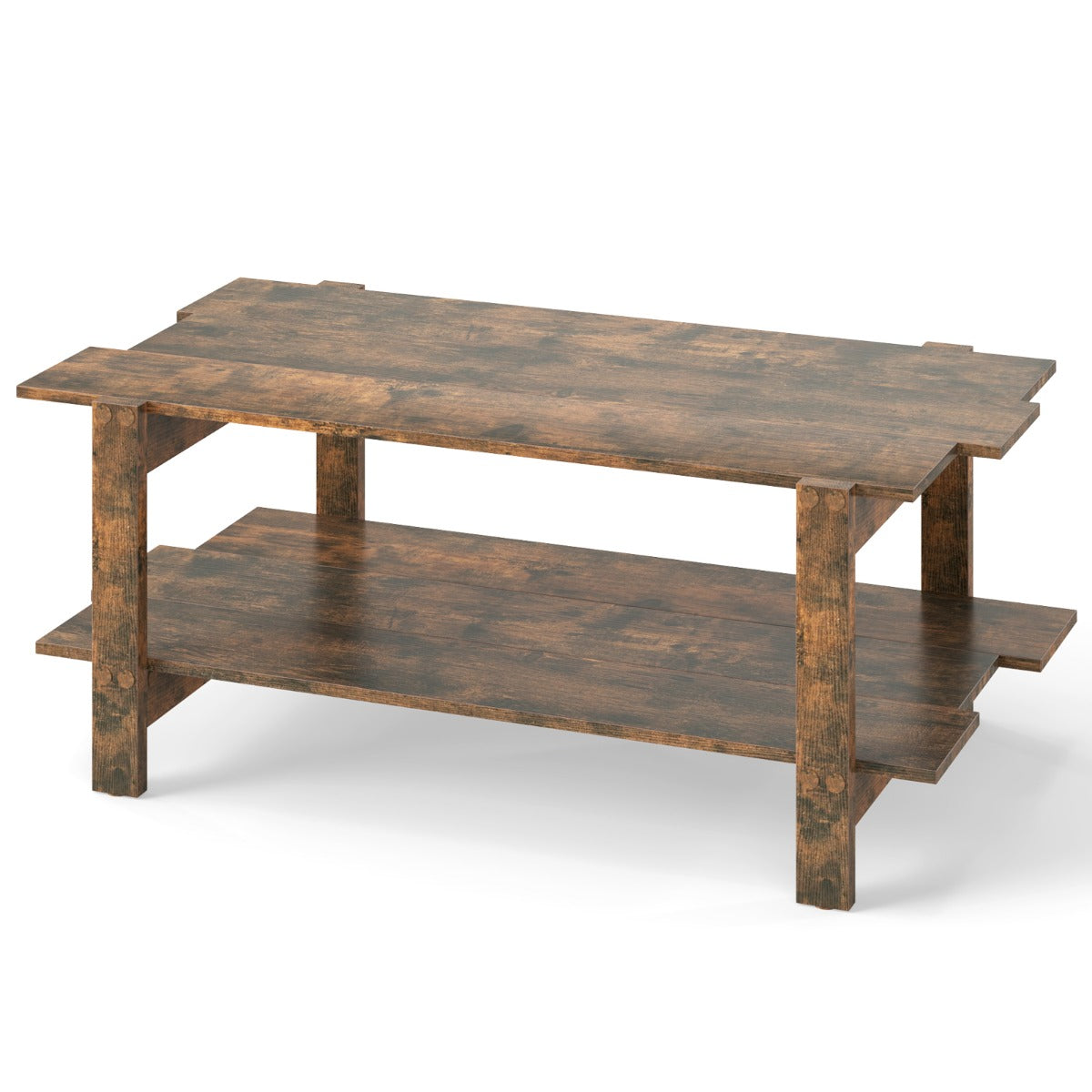 LIVSK Salontafel met Opbergplank - Tweelaags Ontwerp - Stevig Composiet Hout - Draagvermogen 120 kg - Walnoot