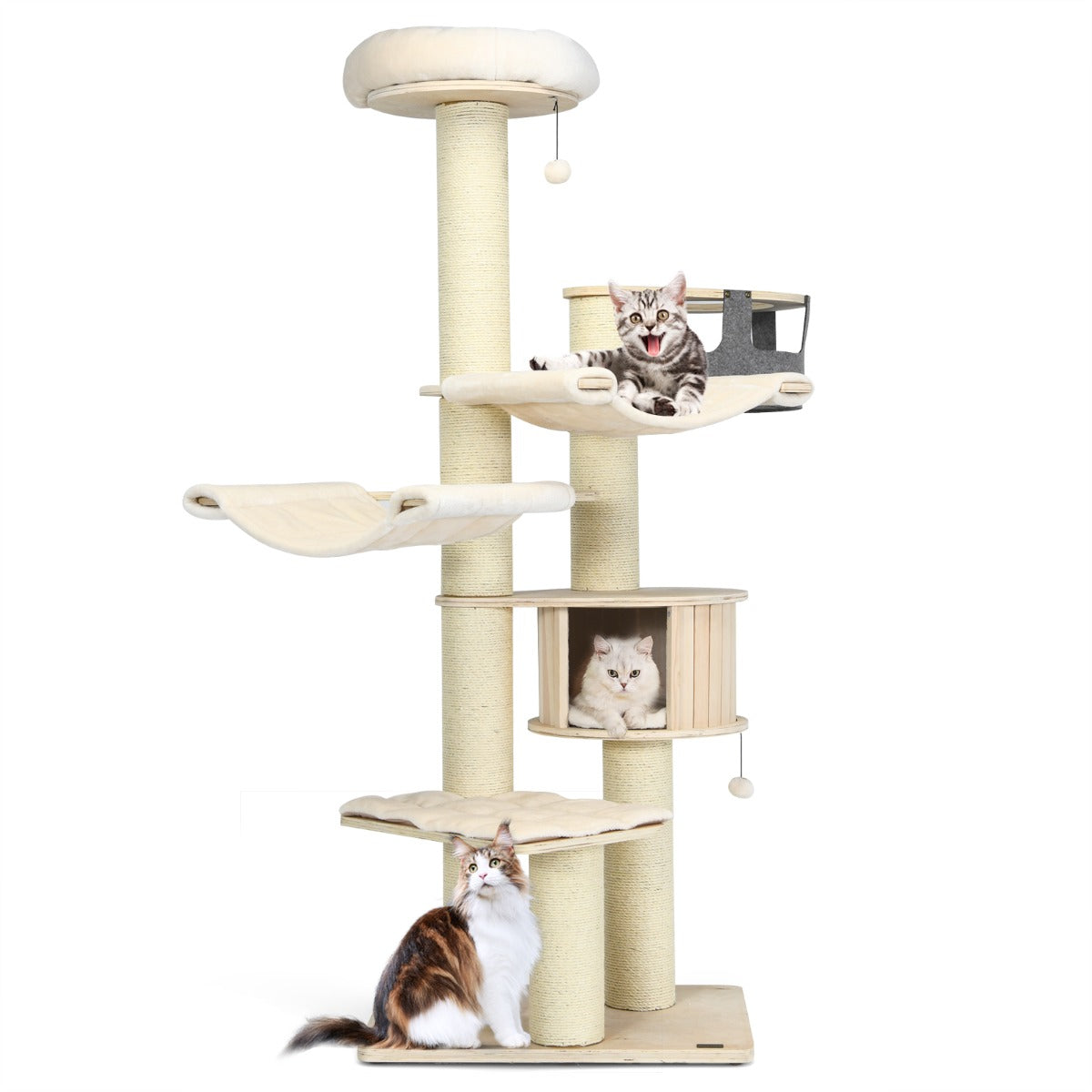 Livsk costway krabpaal 197 cm hout hangmatten en kattenbak kartonnen krabpalen krabpaal en verborgen kattenbak dubbele deuren 1 1