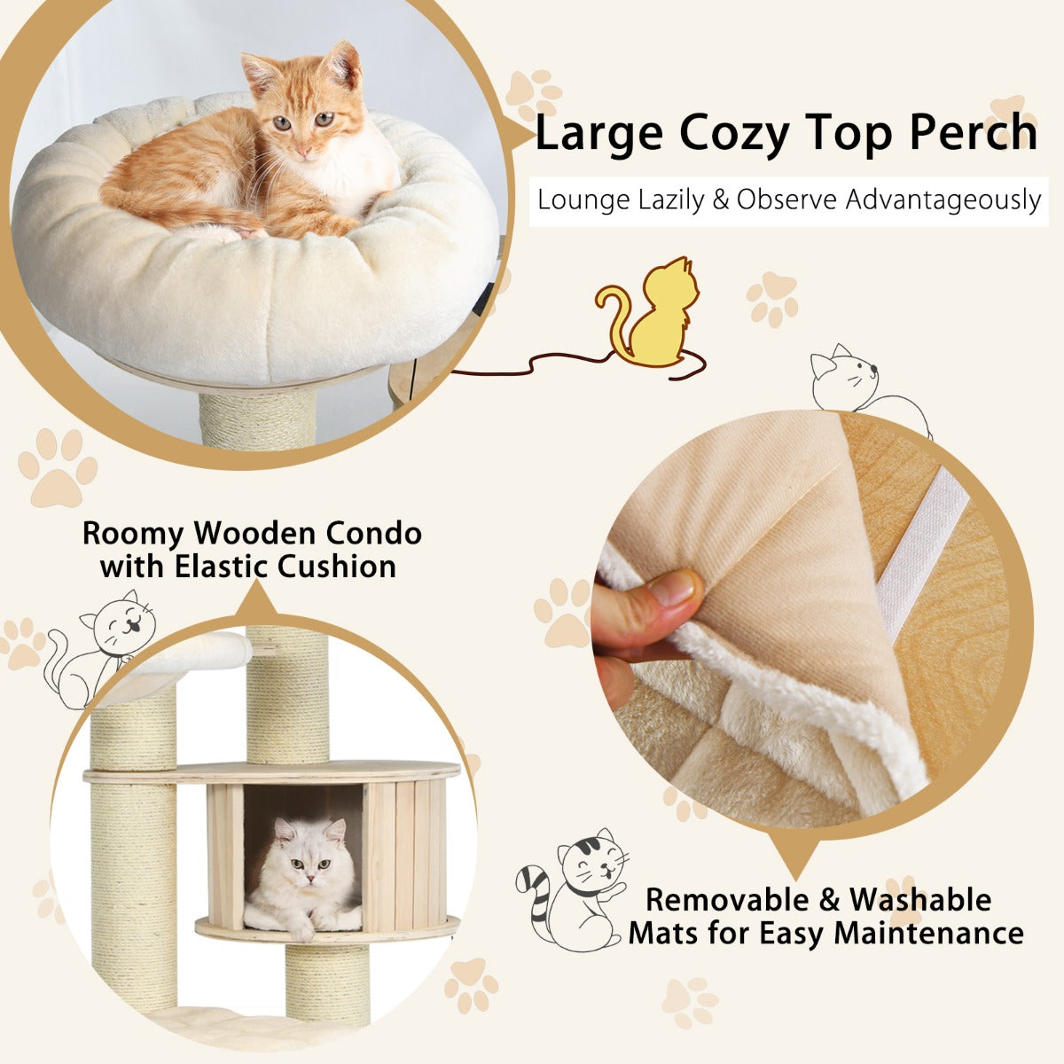 Livsk costway krabpaal 197 cm hout hangmatten en kattenbak kartonnen krabpalen krabpaal en verborgen kattenbak dubbele deuren 4