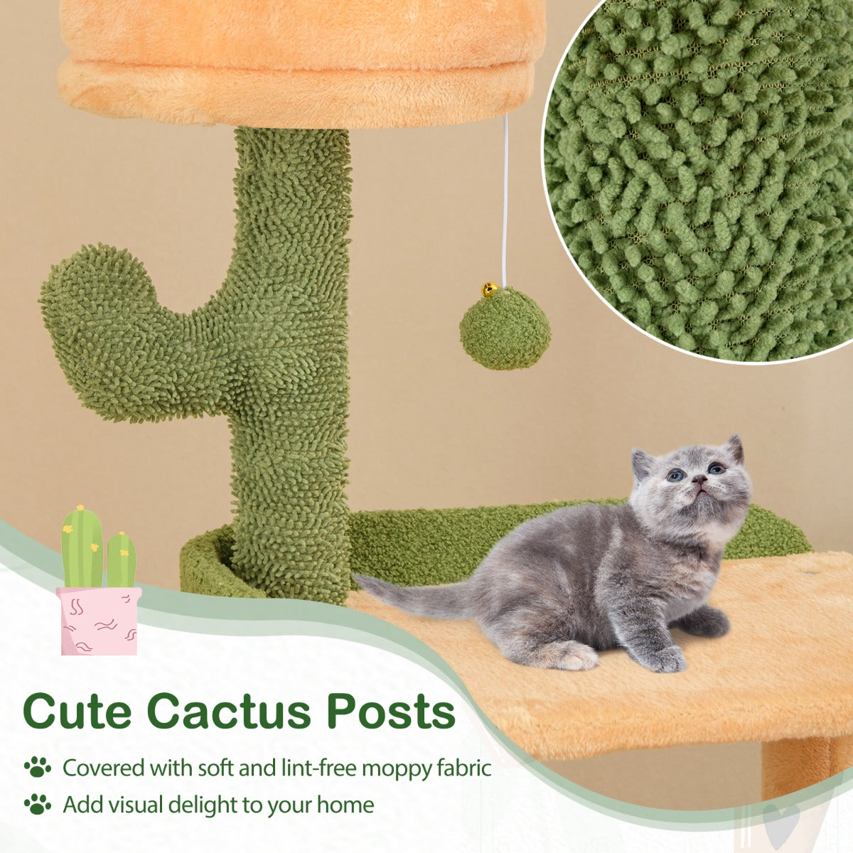 LIVSK Cactus Kattenboom 160 cm - Verhoogde Zitplaatsen - Knusse Grot - Sisalpalen - Ultiem Comfort - Groen & Oranje