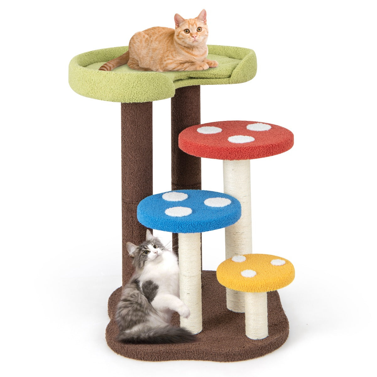 LIVSK Kattenkrabpaal - Paddenstoellook - 5 Verdiepingen - Omwikkelde Sisalpalen - Hoogwaardige Teddystof - 94 cm - Grijs