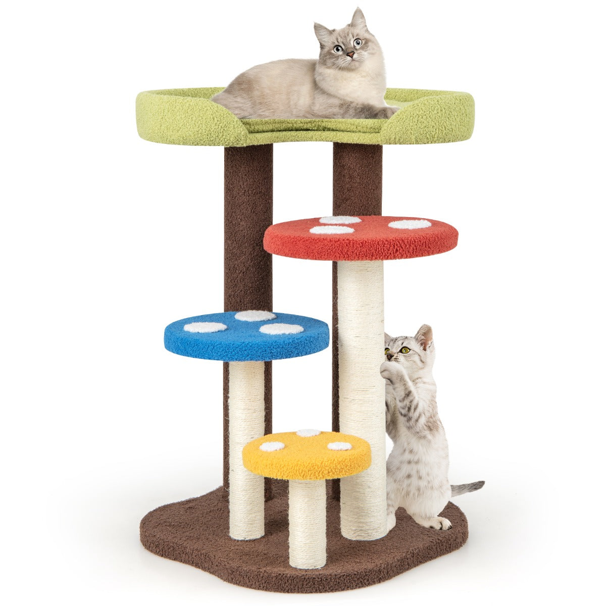 LIVSK Kattenkrabpaal - Paddenstoellook - 5 Verdiepingen - Omwikkelde Sisalpalen - Hoogwaardige Teddystof - 94 cm - Grijs