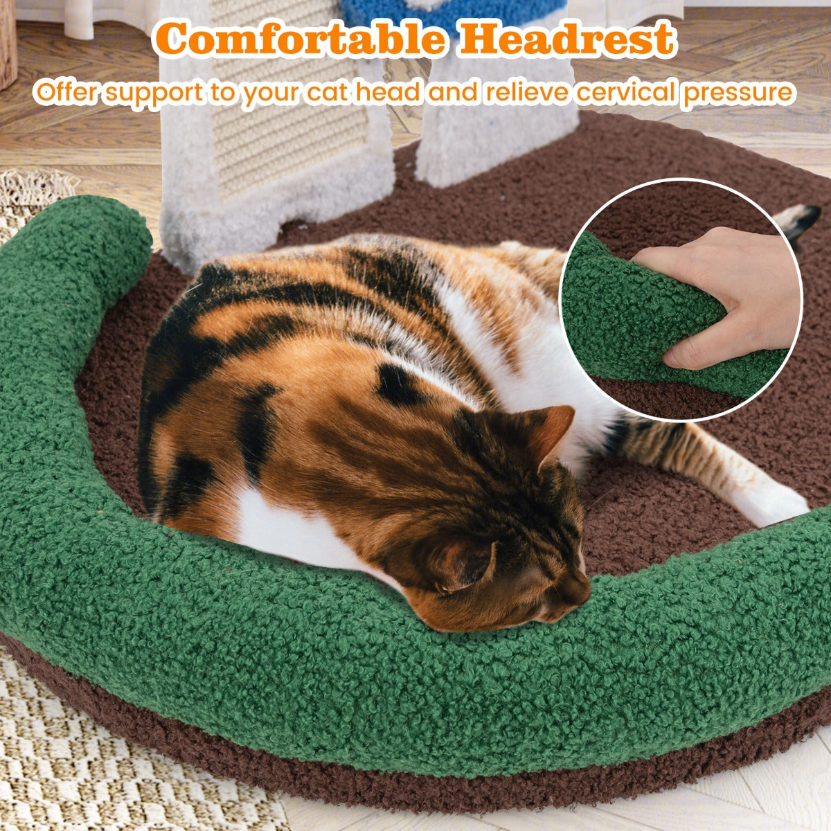 LIVSK 3-in-1 Kattenbed - Paddenstoelvorm - Krabplank en Schommelbal - Comfortabele Hoofdsteun - 59 x 49 x 43 cm - Bruin