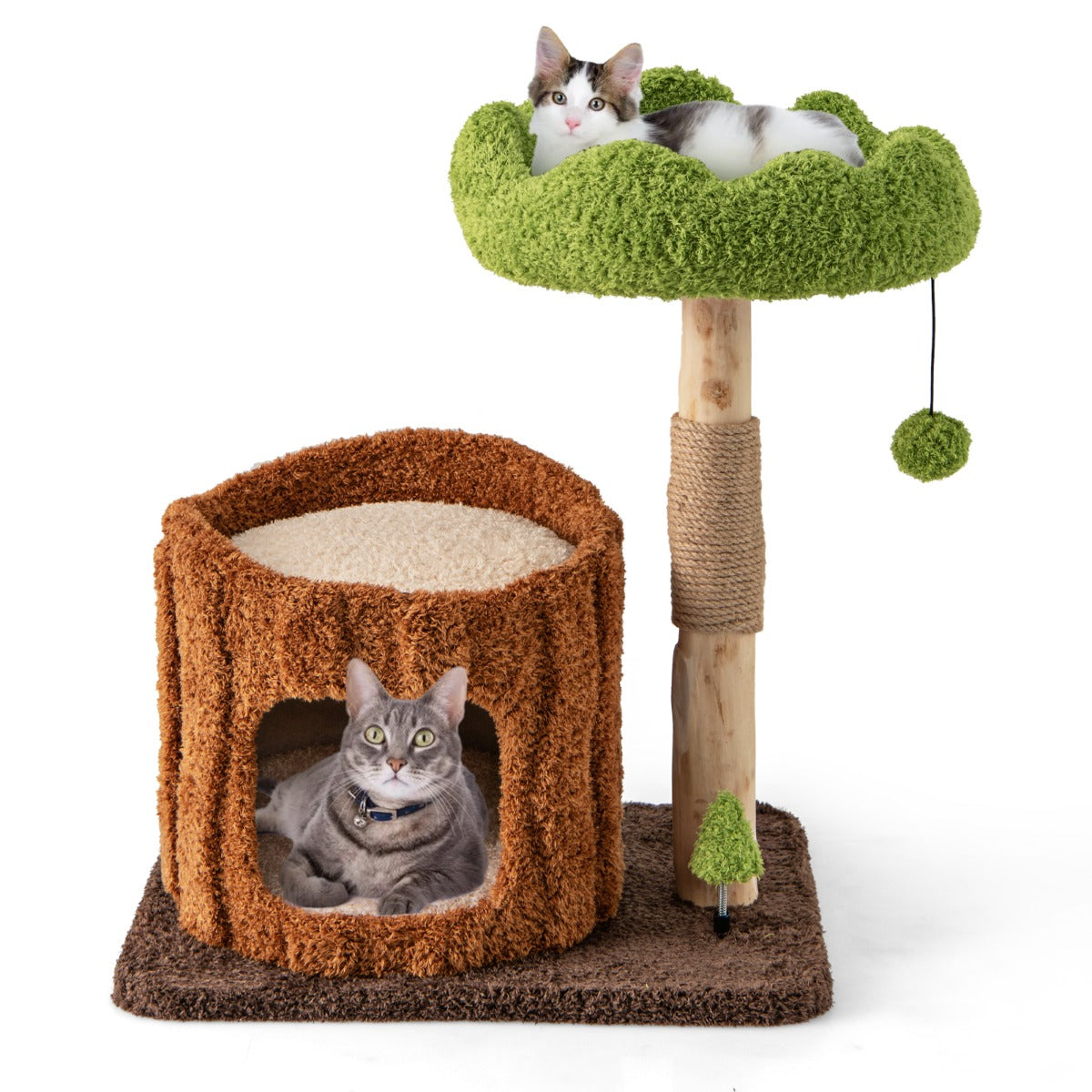 LIVSK Kattenboom - Breed Ligoppervlak - Privéhol - Hangende Bal - Sisal-Krabpaal - 60 x 46 x 73 cm - Bruin