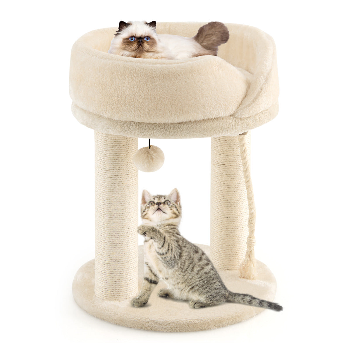 LIVSK Krabpaal voor Katten - 4-in-1 Speel- en Relaxplek - Sisalpalen en Pluche Zitje - Compact en Stabiel - Beige