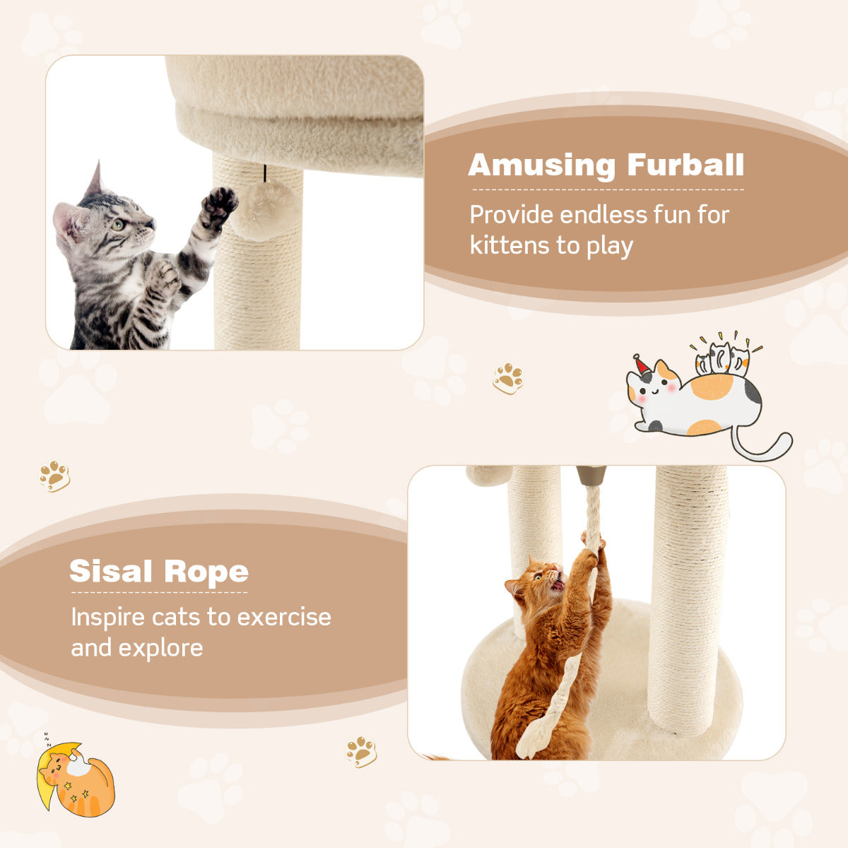 LIVSK Krabpaal voor Katten - 4-in-1 Speel- en Relaxplek - Sisalpalen en Pluche Zitje - Compact en Stabiel - Beige