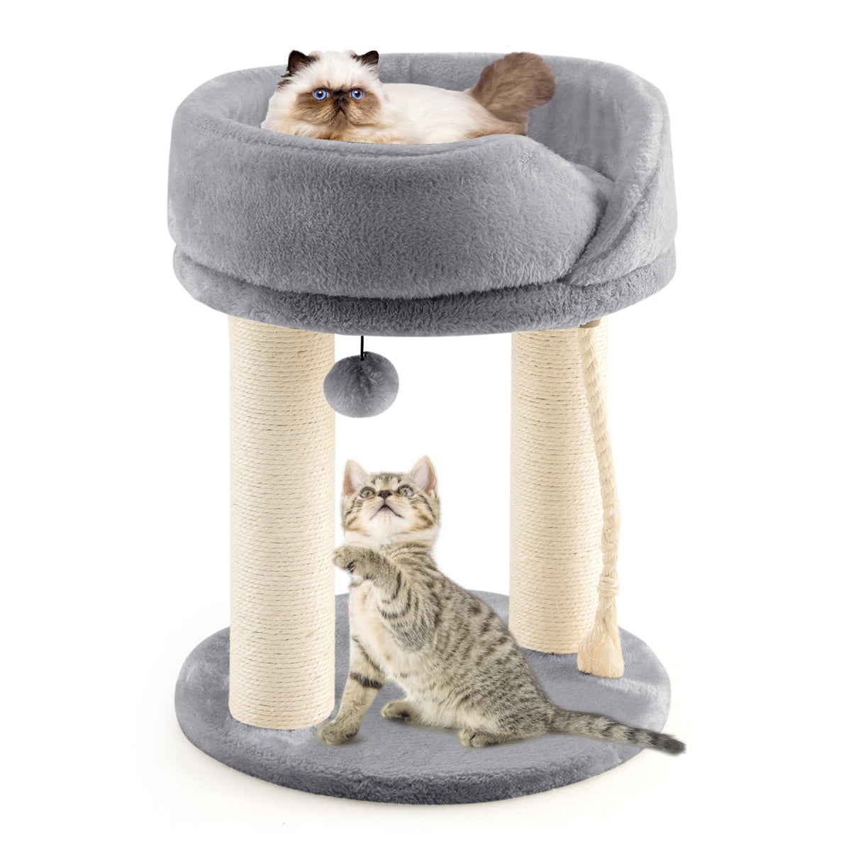 LIVSK Kattenboom 4-in-1 - Sisalpalen en Pluche Zitvlak - Compact en Duurzaam - Voor Katten tot 10 kg - Grijs