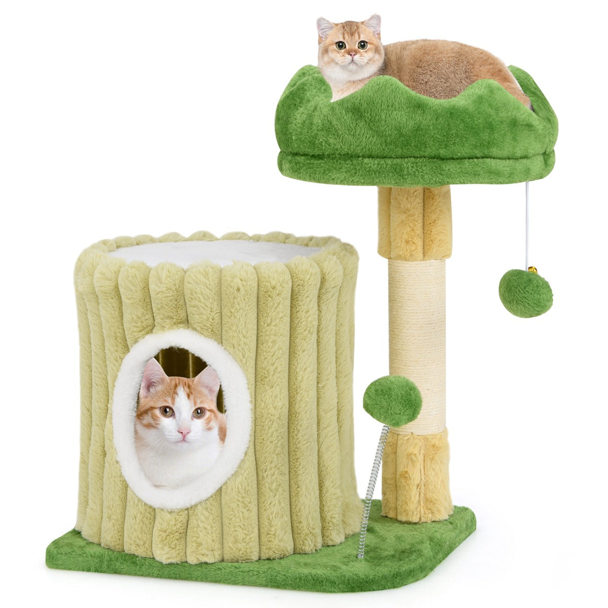 LIVSK Kattenkrabpaal - Gevoerd Platform - Sisal-Krabzuil - Gezellig Hol - Actief Speelgoed - 42 x 30 x 54 cm - Groen