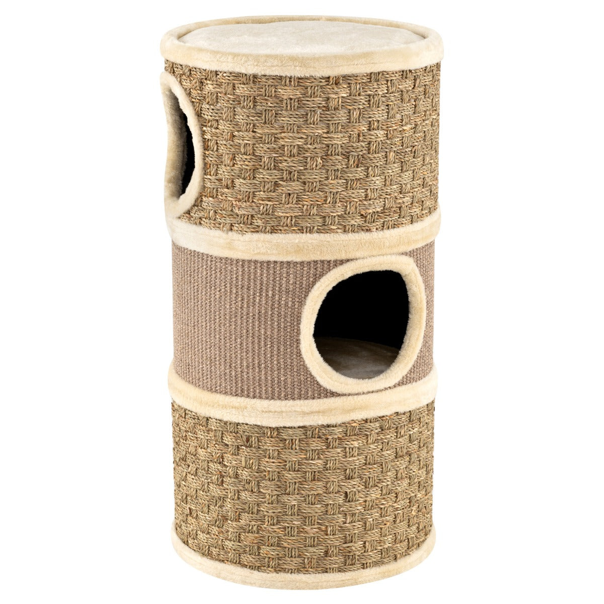 Livsk costway krabpaal met 3 verdiepingen 70 cm hoge kattenkroep met sisal krabplank knusse slaapplaats tonvormige kattentoren 1 1