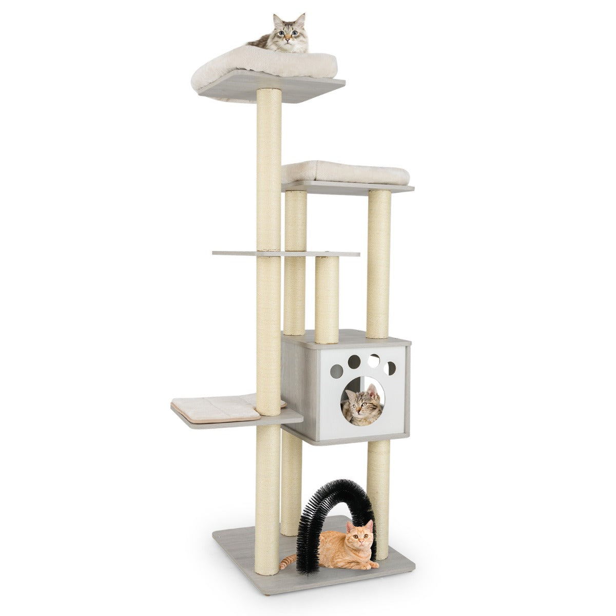 LIVSK Kattenkrabpaal met Zacht Pluche - Natuurlijke Sisalpalen - Activiteitencentrum - Hoogte 176 cm - Beige / Grijs