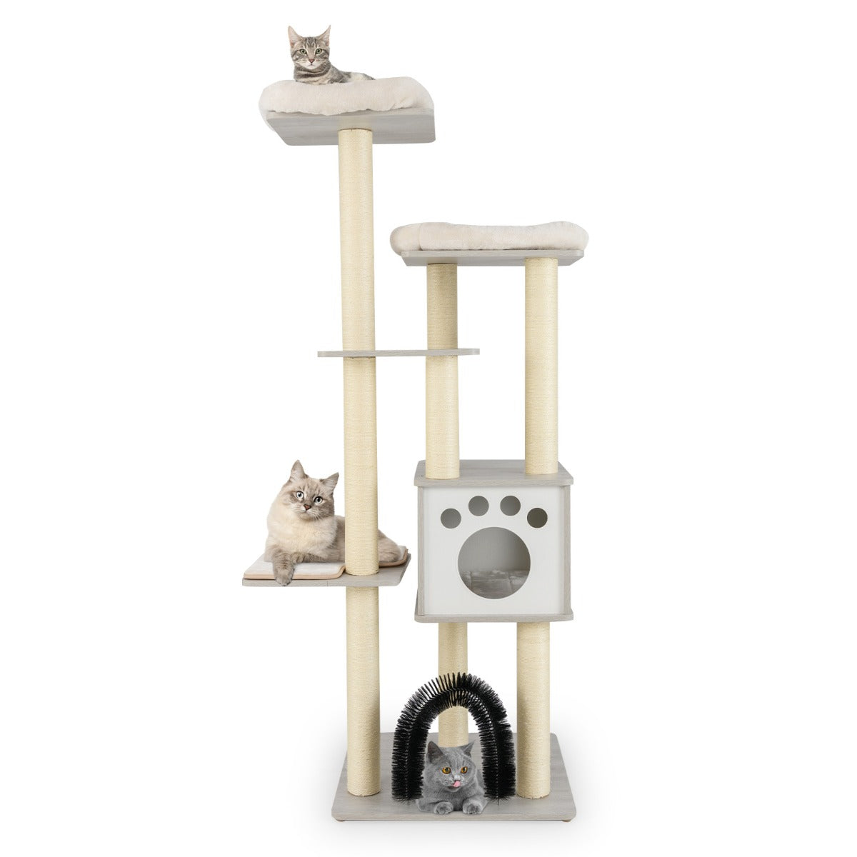 LIVSK Kattenkrabpaal met Zacht Pluche - Natuurlijke Sisalpalen - Activiteitencentrum - Hoogte 176 cm - Beige / Grijs