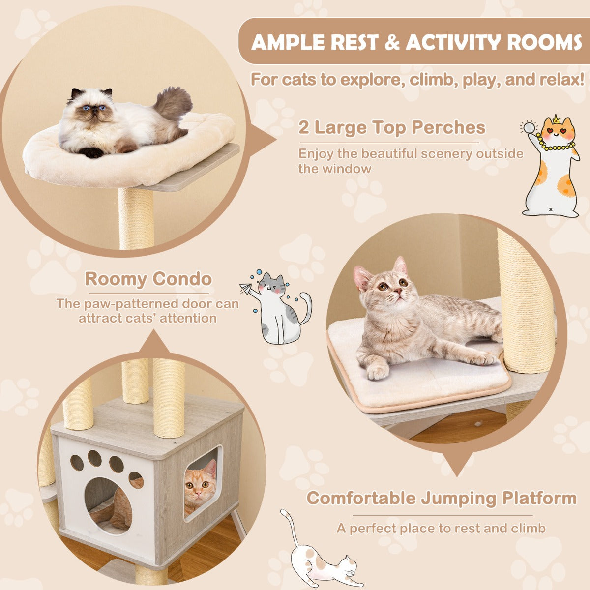 LIVSK Kattenkrabpaal met Zacht Pluche - Natuurlijke Sisalpalen - Activiteitencentrum - Hoogte 176 cm - Beige / Grijs