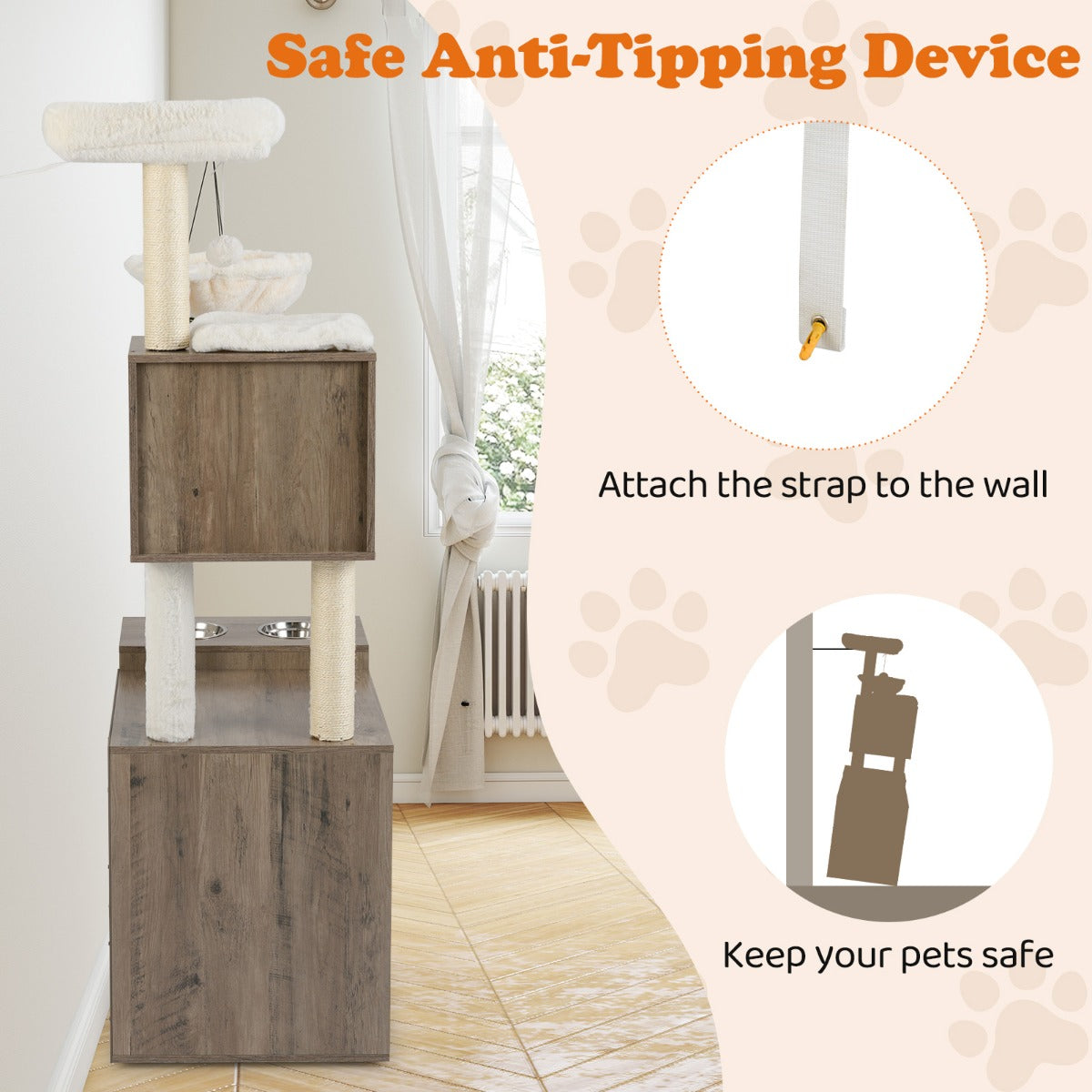 Livsk costway krabpaal met kattenbak kattentoren met paal en sisal krabmat grijs 2