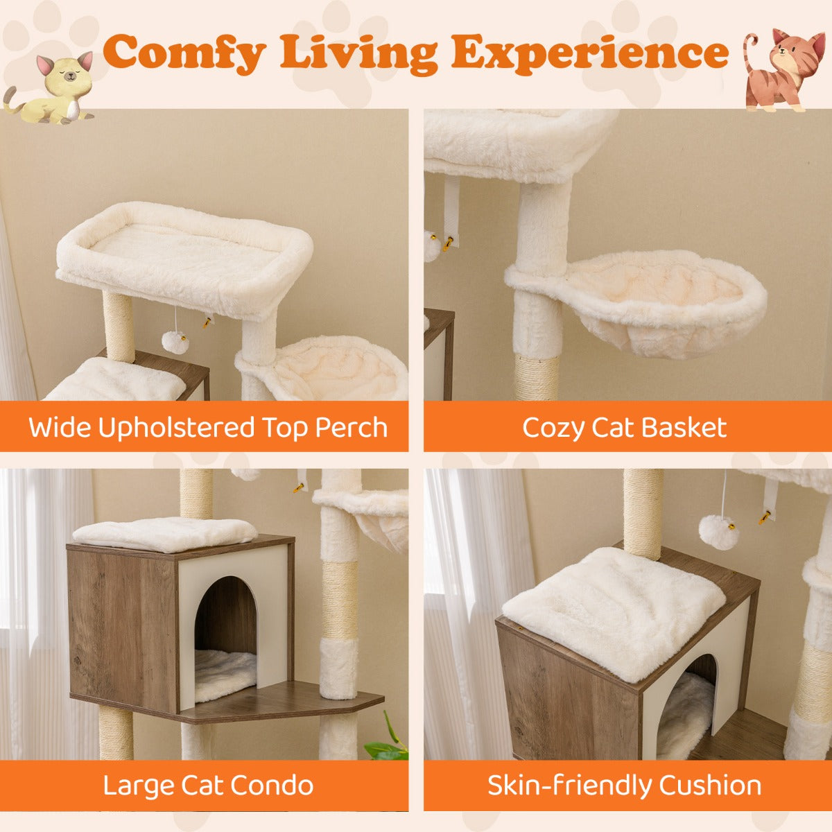 Livsk costway krabpaal met kattenbak kattentoren met paal en sisal krabmat grijs 5