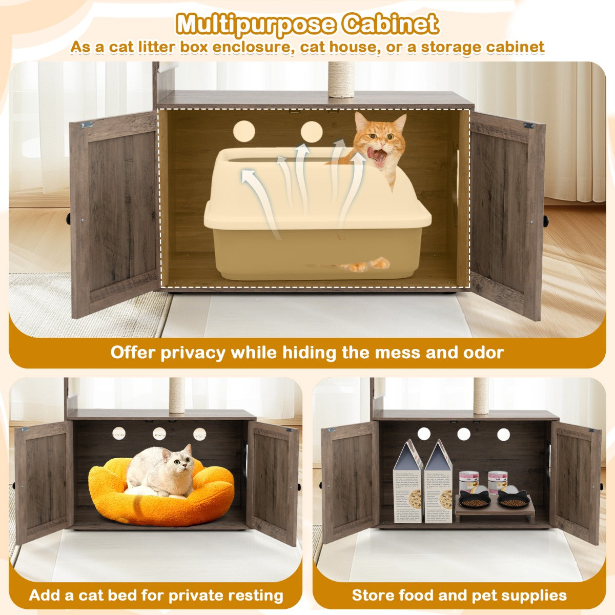 LIVSK Kattenmeubel met Krabpaal - 2-in-1 Design met Verborgen Kattenbak - Stabiele Constructie - 80 x 45 x 87,5 cm - Grijs + Wit