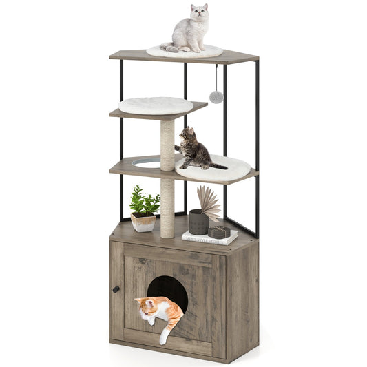 Livsk costway krabpaal met kattenbakverstopping moderne kattenkast geintegreerd verborgen kattenmeubilair