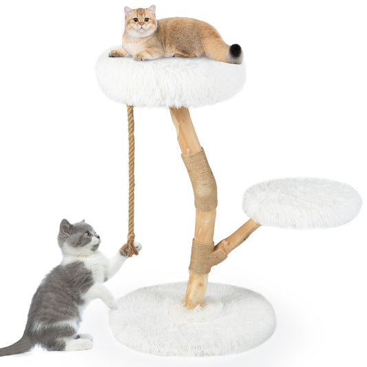 Livsk costway krabpaal moderne houten kattentoren met zitstokken massief houten activiteitencentrum voor katten