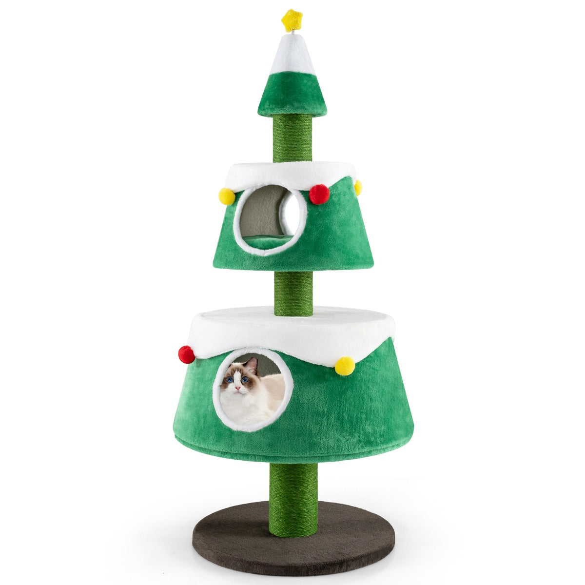 Livsk costway krabpaal voor kerstmis schattige kattenboom met 2 kattenholtes sisal krabzuilen speelgoed pluche kussen kattenmeubel 1 1