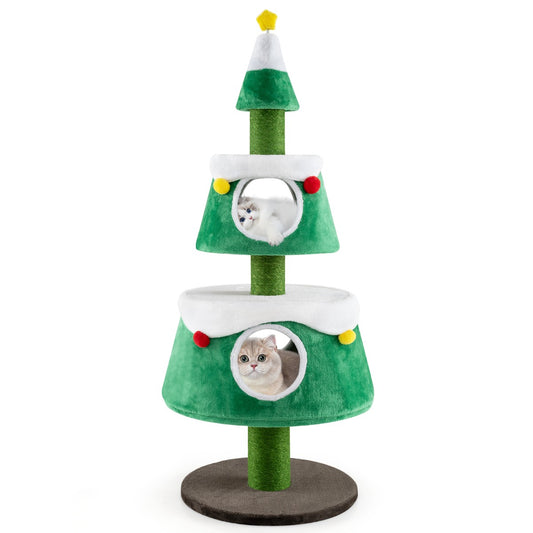 Livsk costway krabpaal voor kerstmis schattige kattenboom met 2 kattenholtes sisal krabzuilen speelgoed pluche kussen kattenmeubel