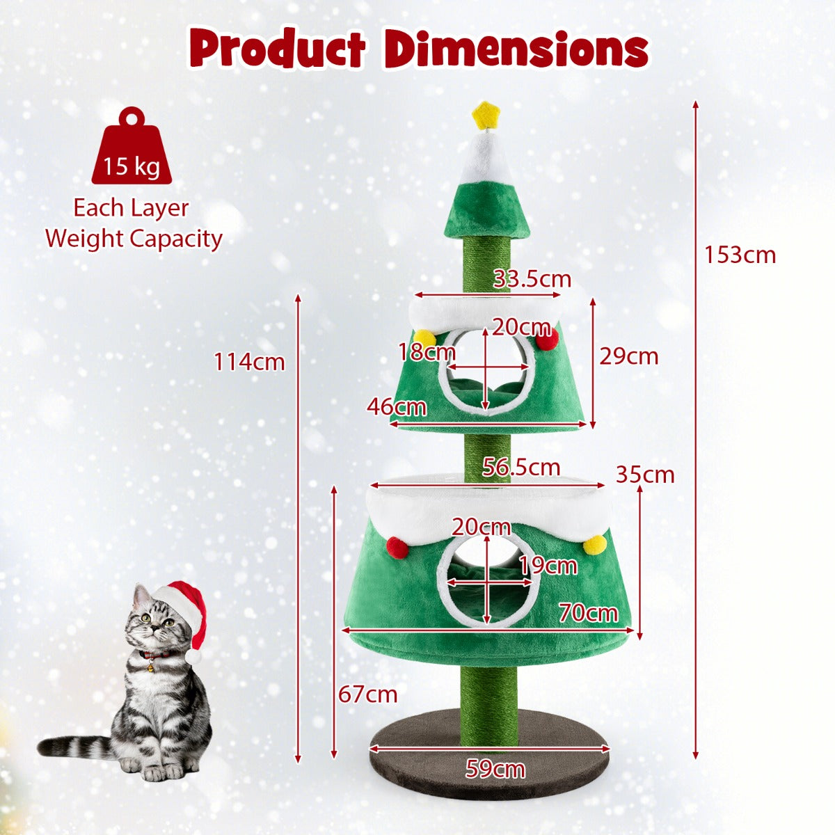 Livsk costway krabpaal voor kerstmis schattige kattenboom met 2 kattenholtes sisal krabzuilen speelgoed pluche kussen kattenmeubel 2