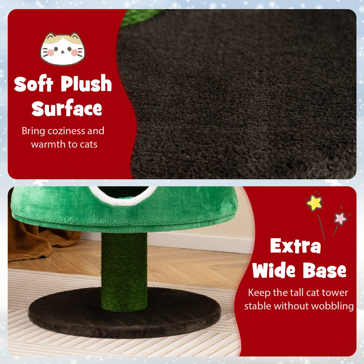 Livsk costway krabpaal voor kerstmis schattige kattenboom met 2 kattenholtes sisal krabzuilen speelgoed pluche kussen kattenmeubel 6