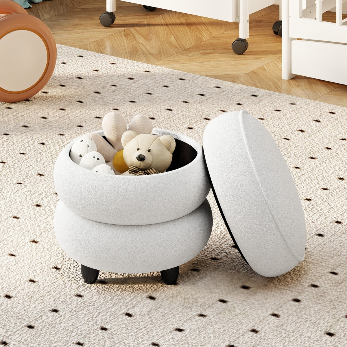 Livsk costway kruk met opbergruimte 405 x 445 cm chenille kruk met afneembare deksel en rubberhouten poten 6