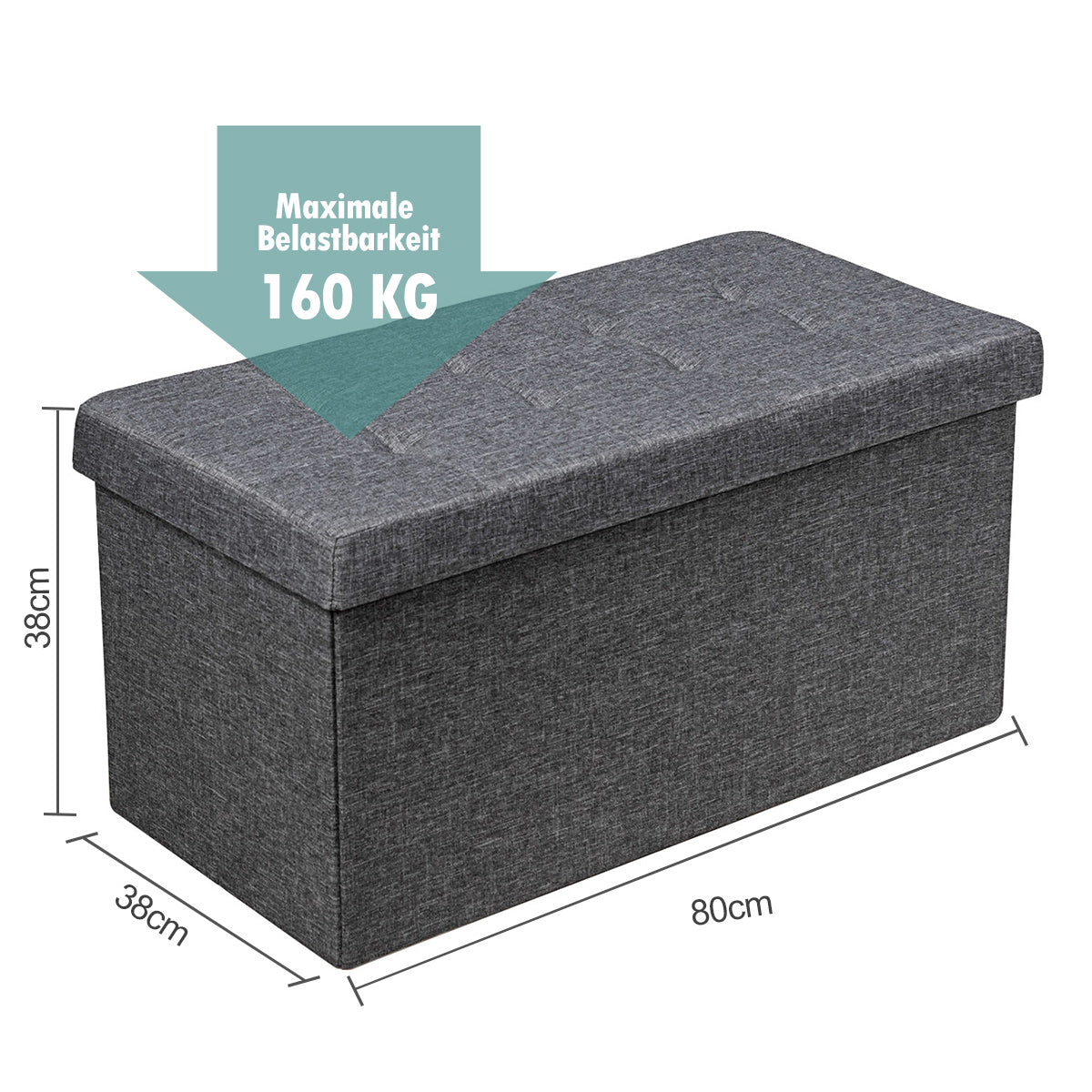 LIVSK Opvouwbare Voetenbank met Opbergruimte - Robuust MDF-frame - Comfortabele Bekleding - Eenvoudig Inklapbaar - Donkergrijs