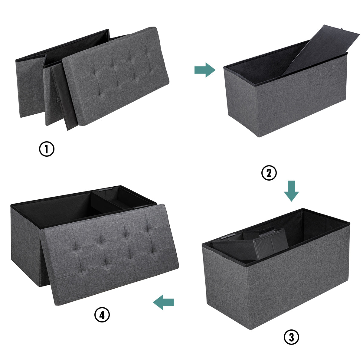 LIVSK Opvouwbare Voetenbank met Opbergruimte - Robuust MDF-frame - Comfortabele Bekleding - Eenvoudig Inklapbaar - Donkergrijs