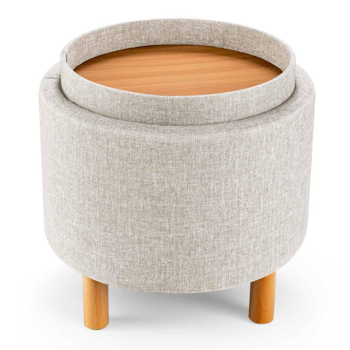 LIVSK Ronde Opbergpoef van Fluweel - Afneembaar Deksel - Opbergruimte - Belastbaar tot 150 kg - 44 x 44 x 42 cm - Beige