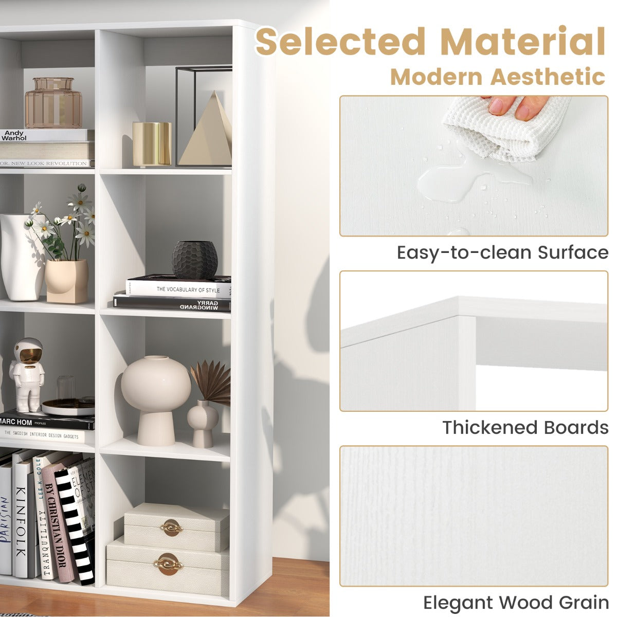 Livsk costway kubusboekenkast moderne kubusboekenkast met achterwandbescherming en kantelbeveiligingsset 695 x 33 x 137 cm wit 4