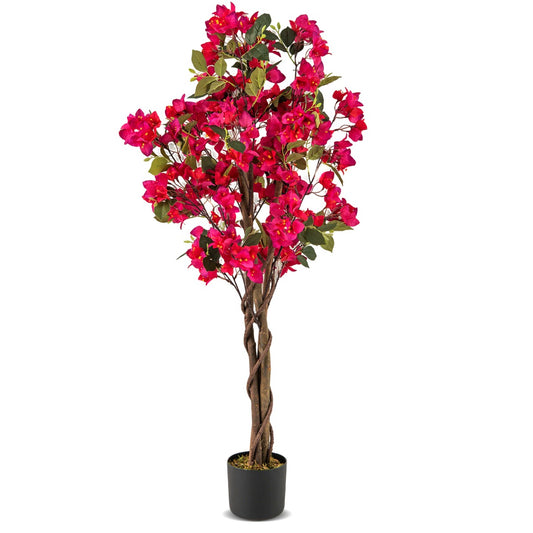 LIVSK Kunstmatige Bougainvillea-boom 120 cm - Onderhoudsvrij - Houten Stam - Stabiele Betonnen Pot - Levendige Roze/Witte Bloemen