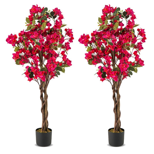 LIVSK Kunstmatige Bougainvillea Boom 120 cm - Realistische Houten Stam - Onderhoudsvrij - Stabiele Betonpot - Roze/Wit + Geel +