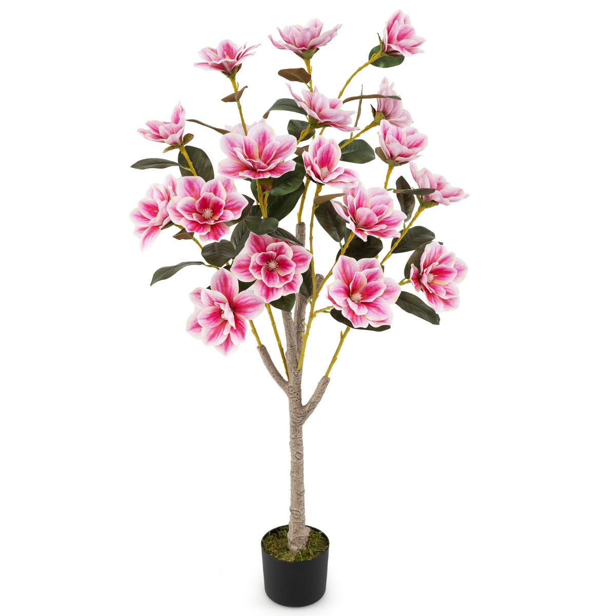 LIVSK Kunstmatige Magnoliaboom - Onderhoudsvriendelijk - PEVA Bladeren - 18 Bloemen - 130 cm - Groen
