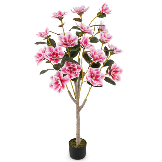 LIVSK Kunstmatige Magnoliaboom - Onderhoudsvriendelijk - PEVA Bladeren - 18 Bloemen - 130 cm - Groen