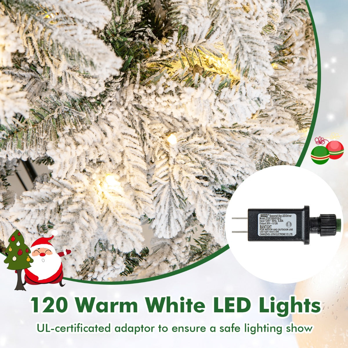 Livsk costway kunstkerstboom 135 cm 757 takken 260 warmwitte led lampjes geflockt scharnierend voorgeinstalleerde lampjes 5
