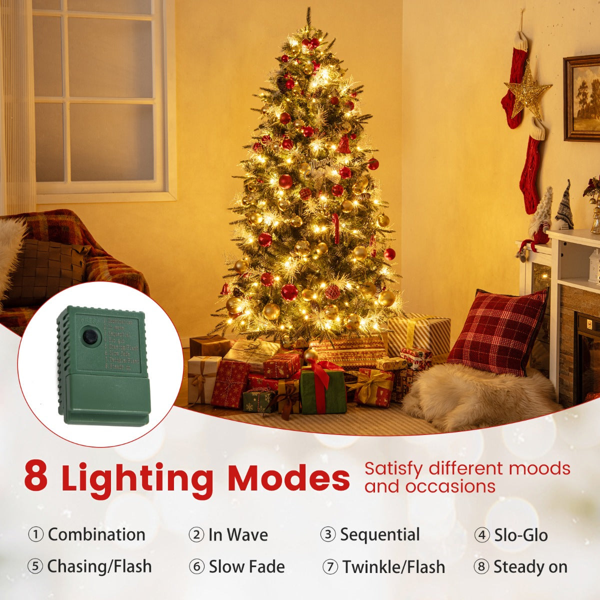 LIVSK Voorverlichte Kunstkerstboom 180 cm - 806 Takken - 270 Warmwitte LED-lampjes - 8 Verlichtingsstanden - Groen