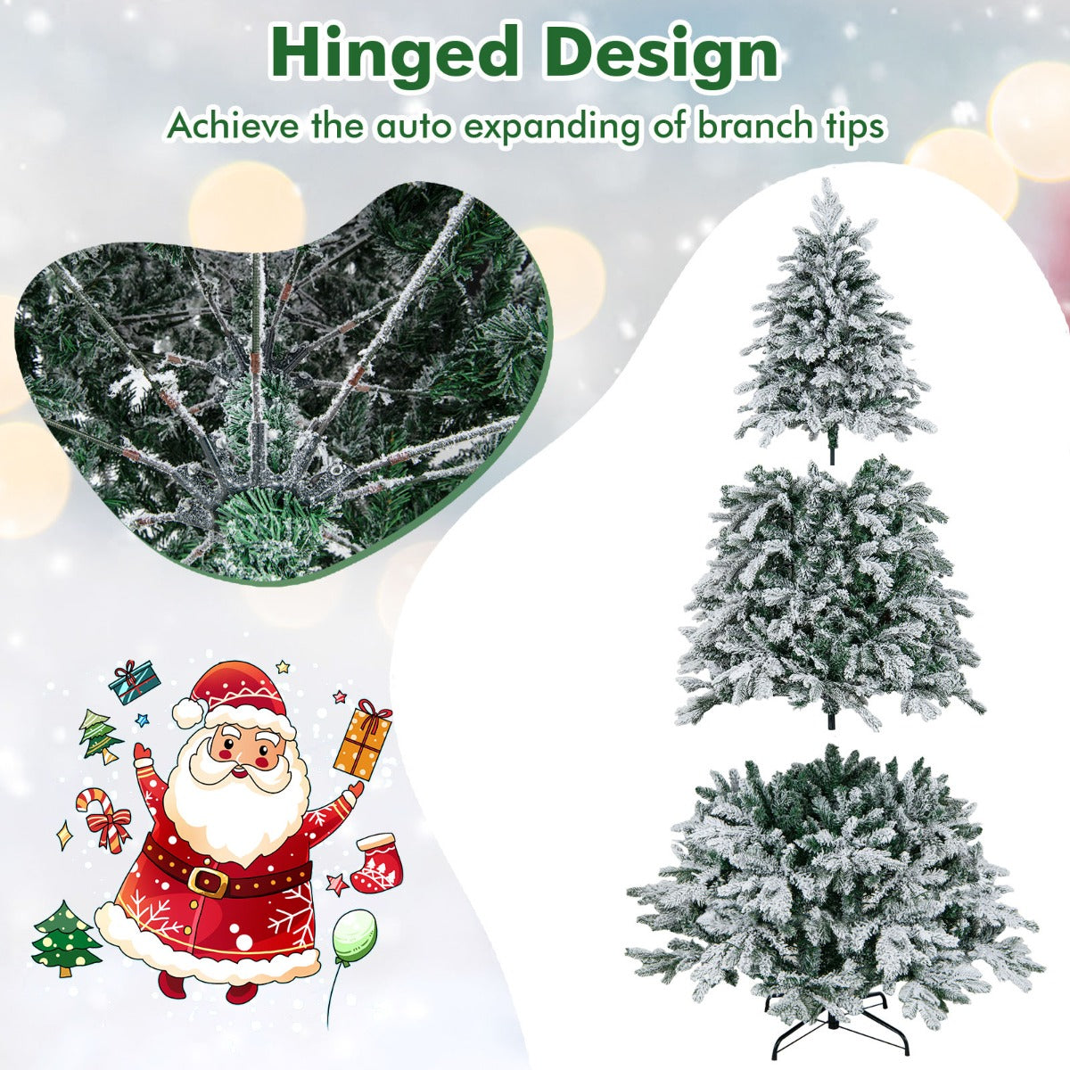 Livsk costway kunstkerstboom 210 cm hoog 1684 takken 300 warmwitte led lampjes geflockt scharnierend voorverlicht 5