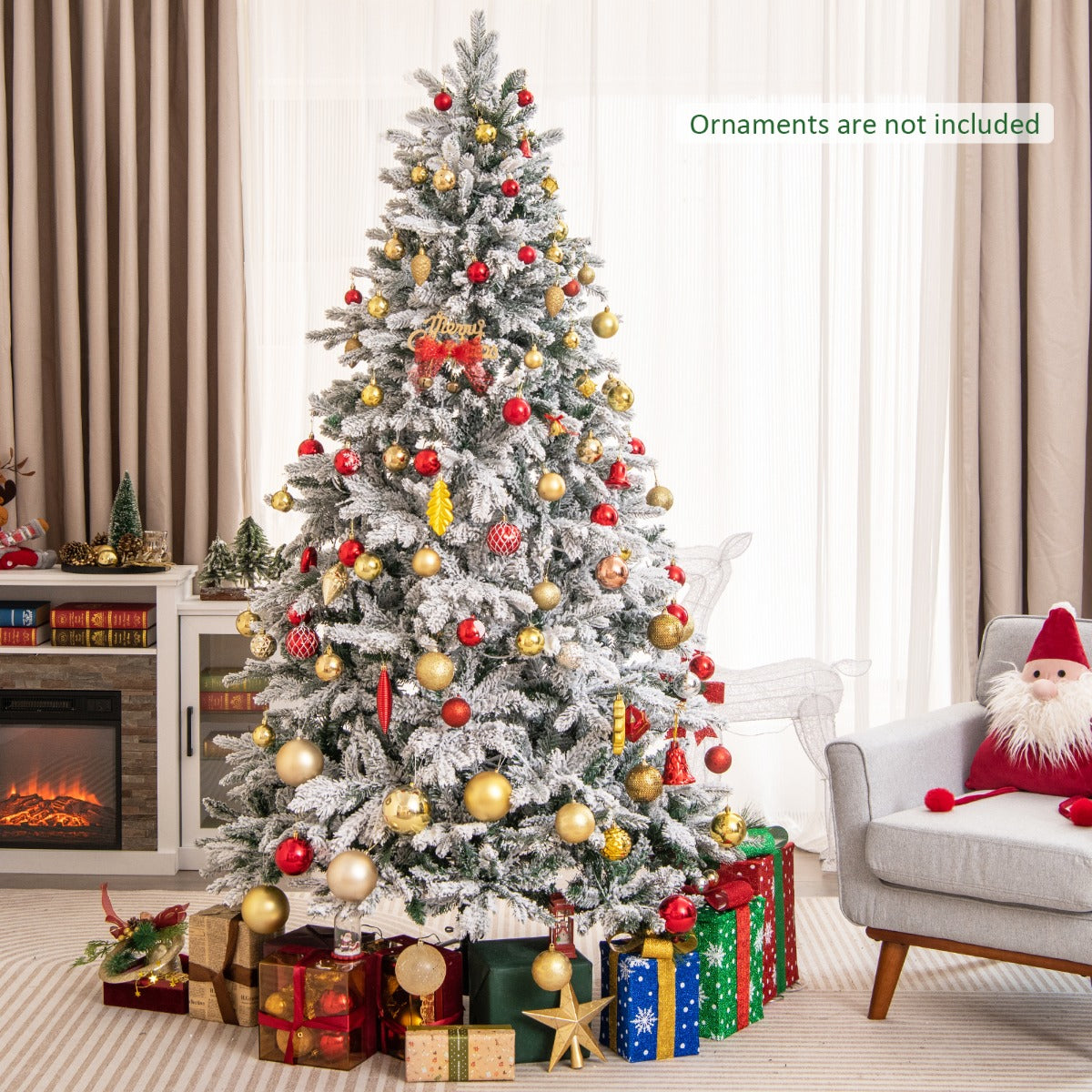 Livsk costway kunstkerstboom 210 cm hoog 1684 takken 300 warmwitte led lampjes geflockt scharnierend voorverlicht 6
