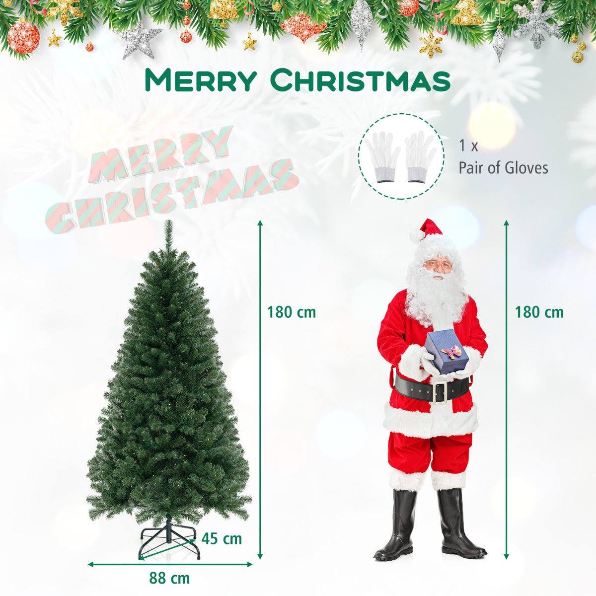 Livsk costway kunstkerstboom met 568 pvc takken 200 warmwitte ledlampjes 8 verlichtingsmodi handschoenen 1 1