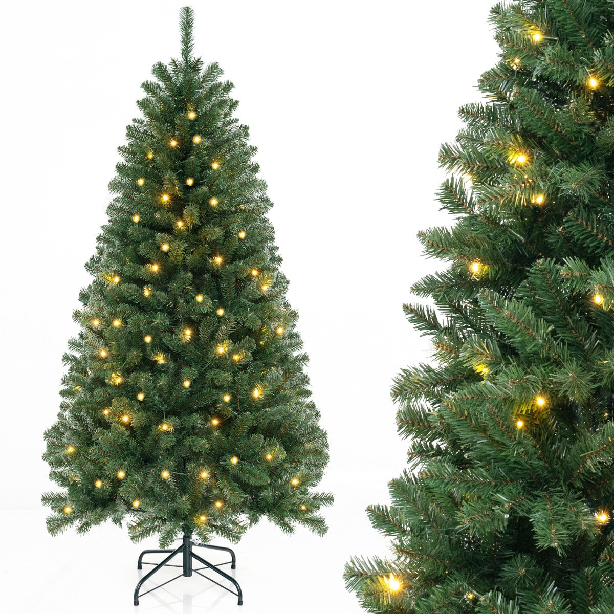 Livsk costway kunstkerstboom met 568 pvc takken 200 warmwitte ledlampjes 8 verlichtingsmodi handschoenen