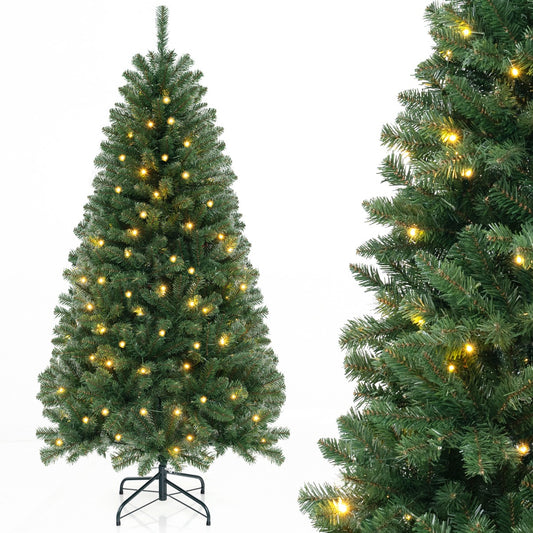 Livsk costway kunstkerstboom met 568 pvc takken 200 warmwitte ledlampjes 8 verlichtingsmodi handschoenen