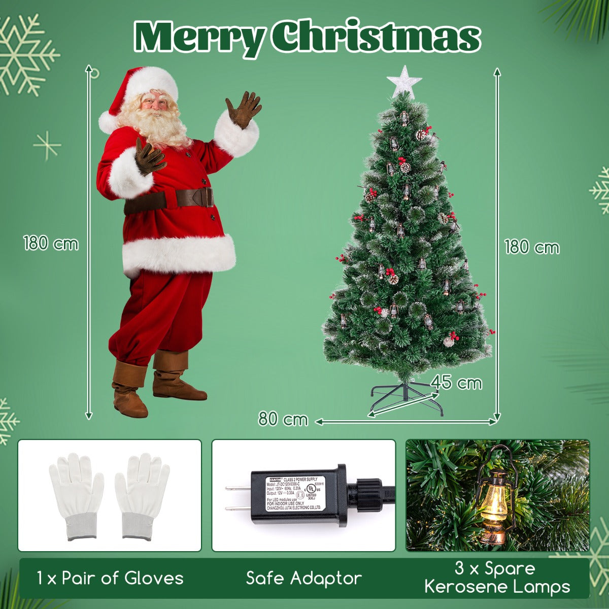 LIVSK Kunstkerstboom - Realistisch met 8 Verlichtingsstanden - Warmwitte LED - Inclusief Handschoenen en Reserve Lampjes - 180 cm