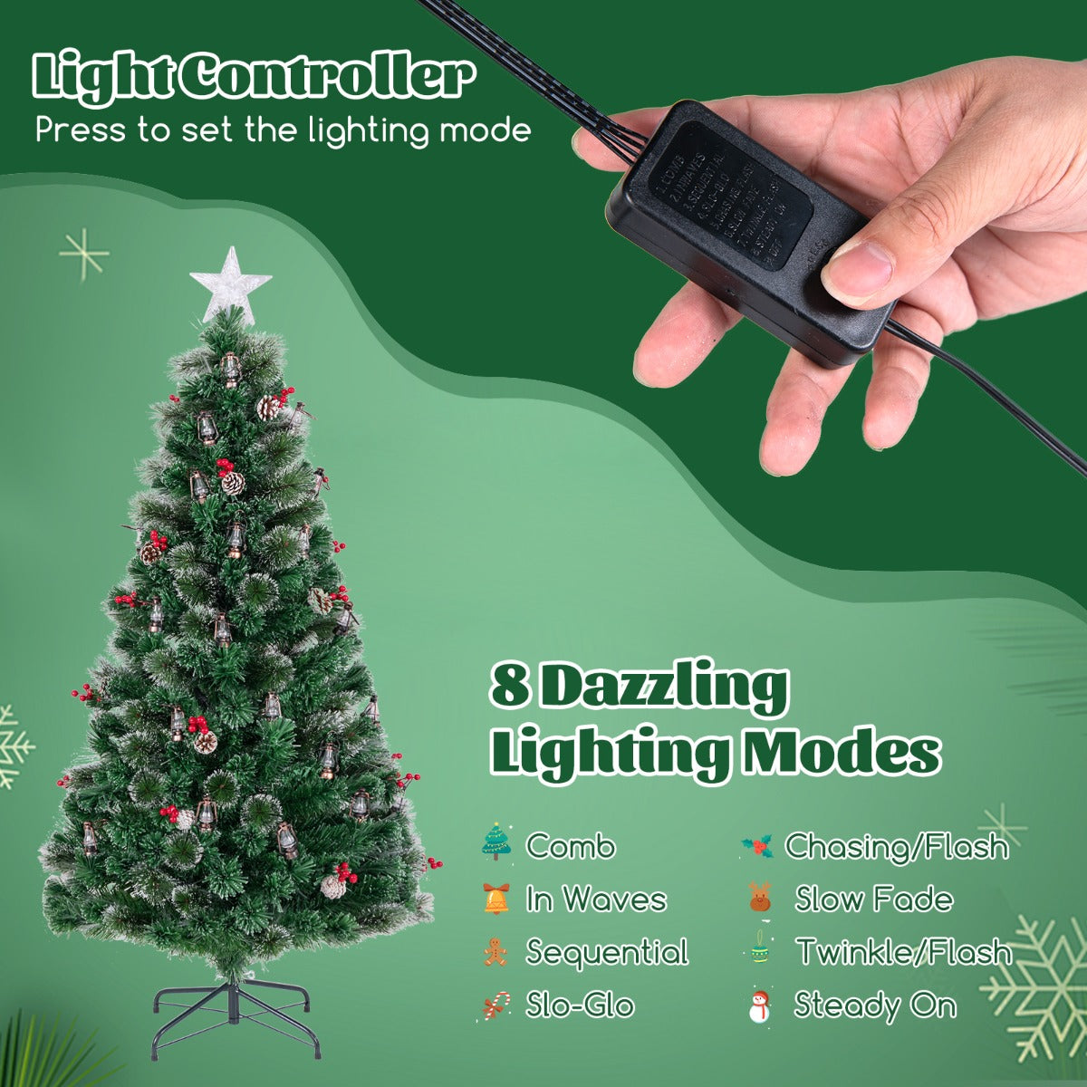 LIVSK Kunstkerstboom - Realistisch met 8 Verlichtingsstanden - Warmwitte LED - Inclusief Handschoenen en Reserve Lampjes - 180 cm