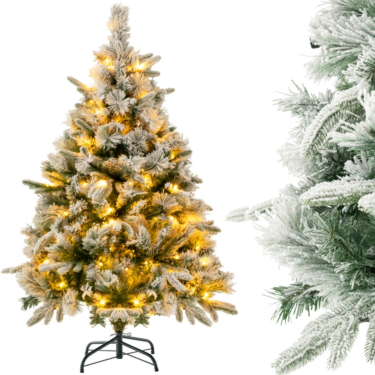 LIVSK Kunstkerstboom 136 cm - 384 takpunten - 150 Warmwitte LED-lampen - Brandwerend PE en PVC - Inklapbaar Frame - Wit en groen