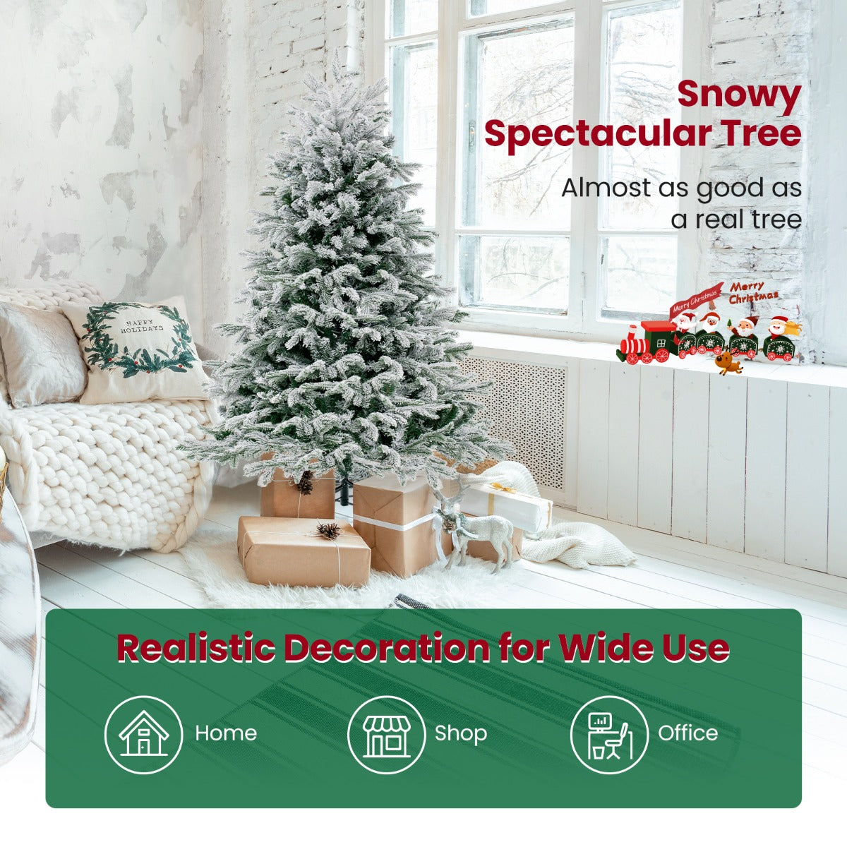 LIVSK Kunstkerstboom 135 cm - 688 Takken - 200 Warmwitte Ledlampen - Vuur- en Allergiebestendig - Eenvoudige Opbouw - Groen & Wit