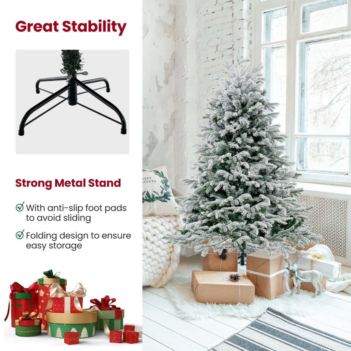 LIVSK Kunstkerstboom 135 cm - 688 Takken - 200 Warmwitte Ledlampen - Vuur- en Allergiebestendig - Eenvoudige Opbouw - Groen & Wit