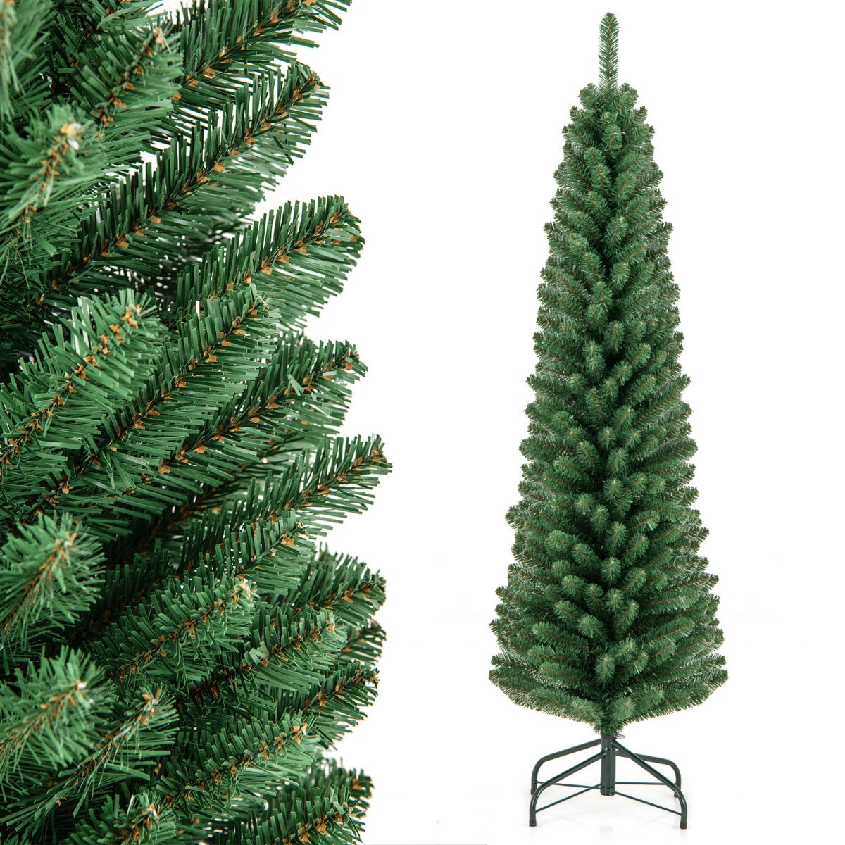 LIVSK Kunstkerstboom - Geheugendraad - Hypoallergeen - Vlamvertragend - Slanke Potloodvorm - 150/180 cm - Groen